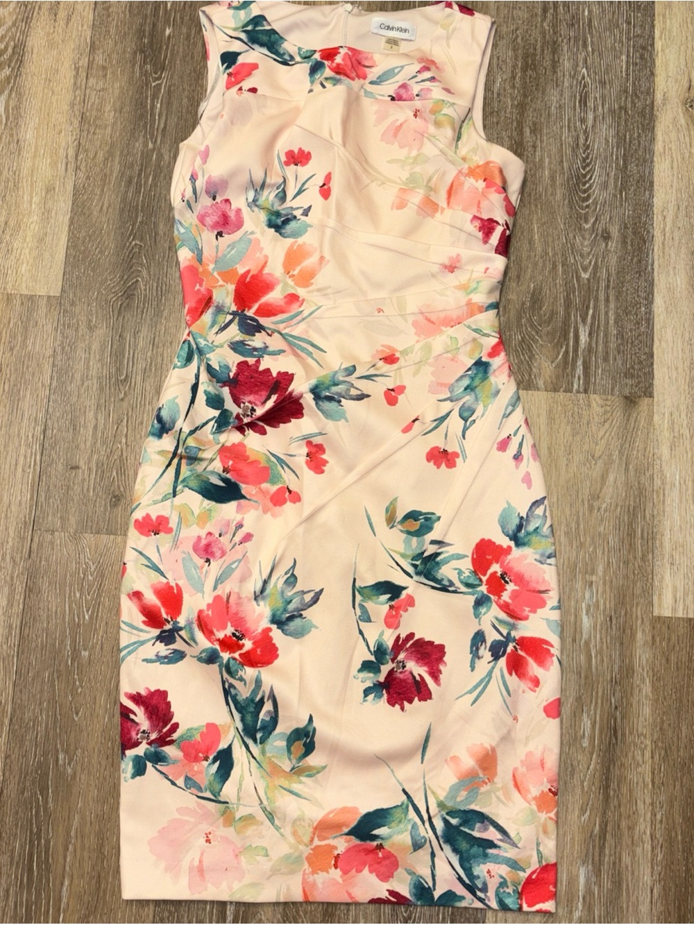 Calvin Klein Cream Floral Sheath stretch Midi Dress woman’s 2